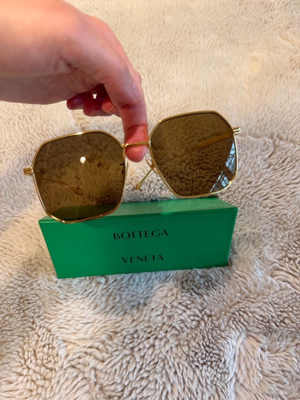 Bottega Veneta Gold Frame Brown Lens Square Sunglasses
